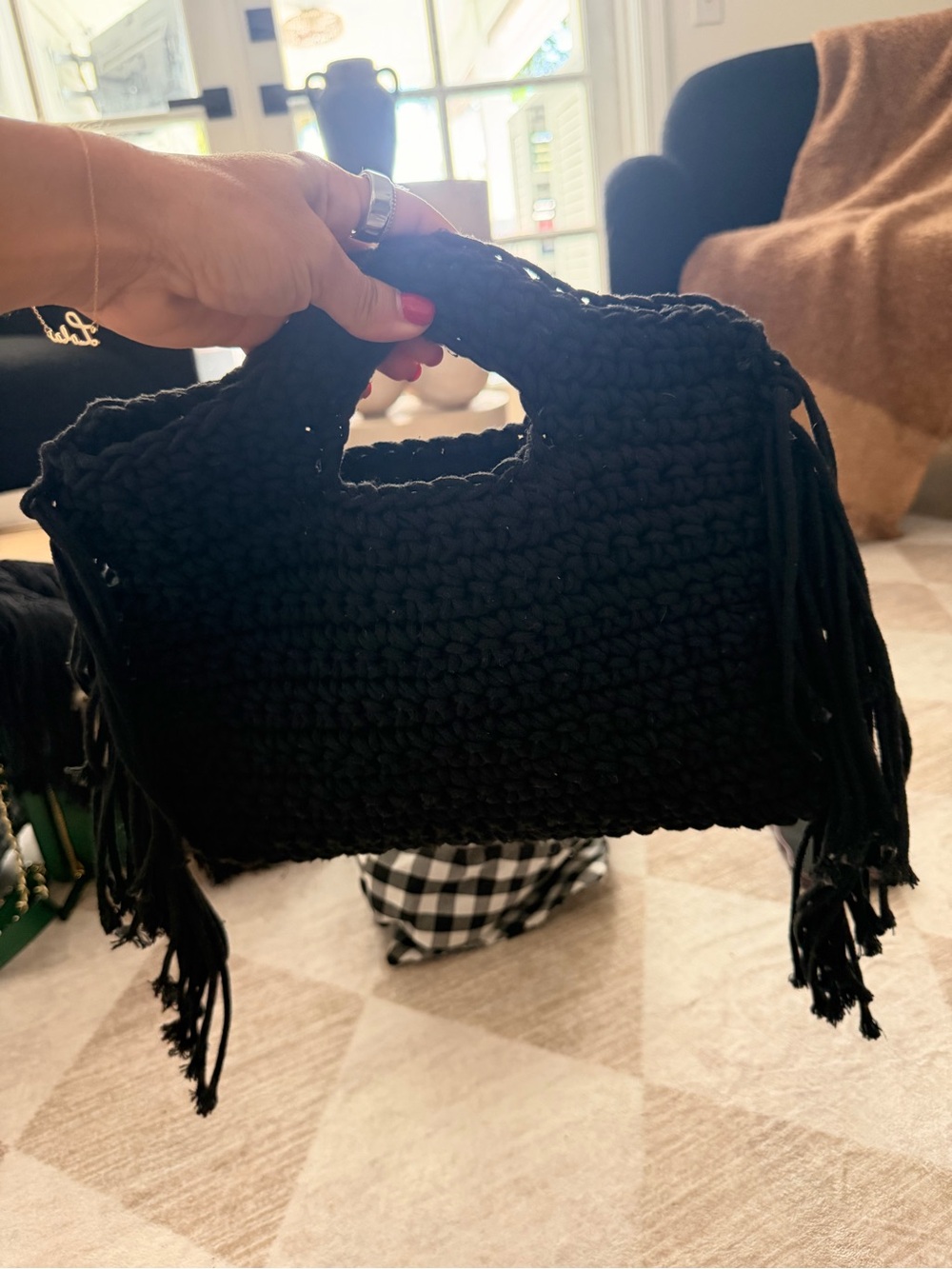 Urban Expressions Black Crochet Fringe Wristlet